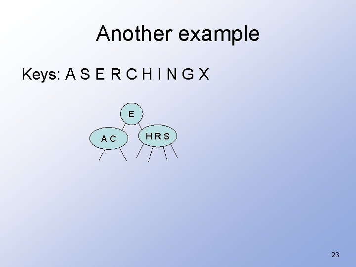 Another example Keys: A S E R C H I N G X E