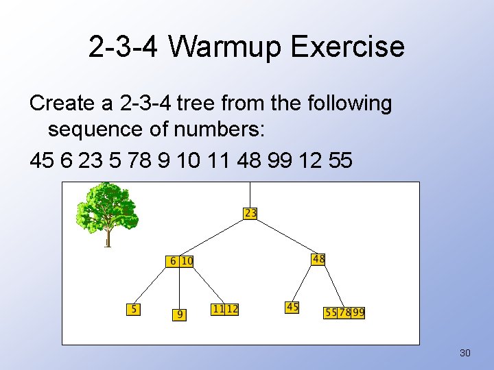2 -3 -4 Warmup Exercise Create a 2 -3 -4 tree from the following