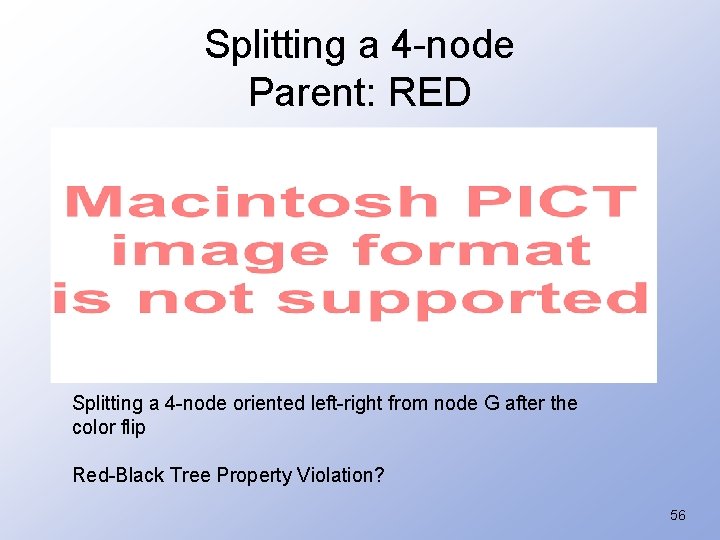Splitting a 4 -node Parent: RED Splitting a 4 -node oriented left-right from node