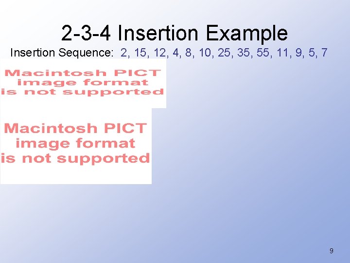 2 -3 -4 Insertion Example Insertion Sequence: 2, 15, 12, 4, 8, 10, 25,