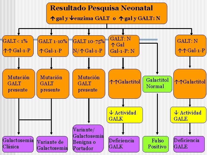 Resultado Pesquisa Neonatal gal y enzima GALT o gal y GALT: N GALT< 1%