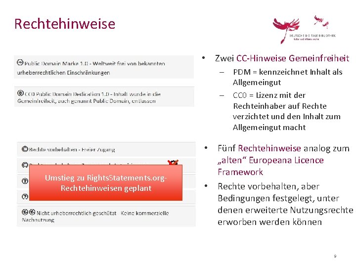 Rechtehinweise • Zwei CC-Hinweise Gemeinfreiheit - PDM = kennzeichnet Inhalt als Allgemeingut - CC