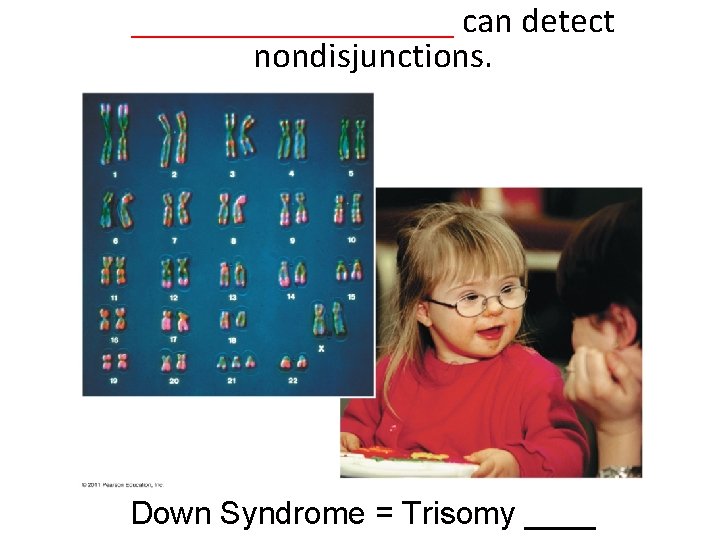 _________ can detect nondisjunctions. Down Syndrome = Trisomy ____ 
