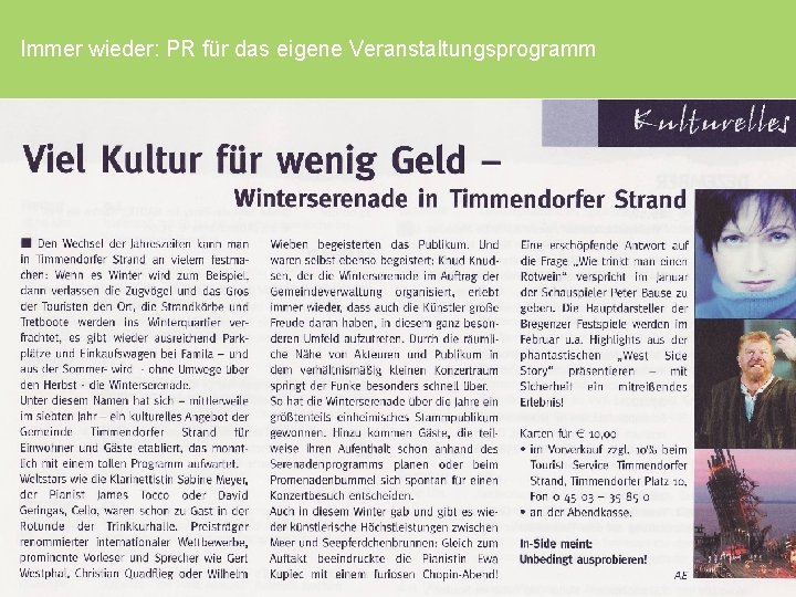 Immer wieder: PR für das eigene Veranstaltungsprogramm 