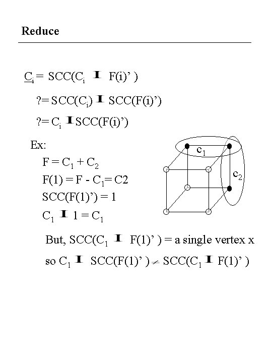 Reduce Ci = SCC(Ci F(i)’ ) ? = SCC(Ci) ? = Ci SCC(F(i)’) Ex: