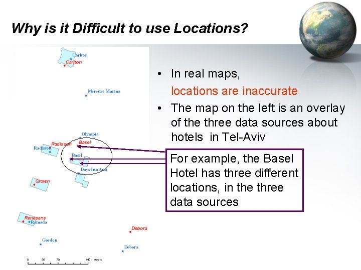 Why is it Difficult to use Locations? • In real maps, locations are inaccurate Why is it Difficult to use Locations? • In real maps, locations are inaccurate