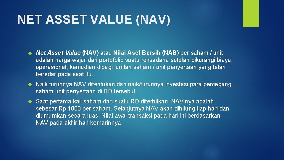 NET ASSET VALUE (NAV) Net Asset Value (NAV) atau Nilai Aset Bersih (NAB) per