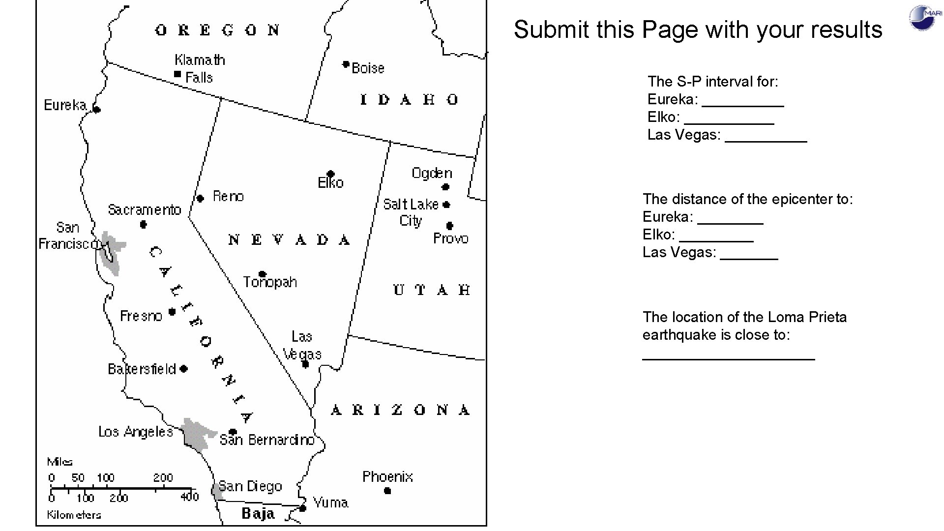 Submit this Page with your results The S-P interval for: Eureka: _____ Elko: ______