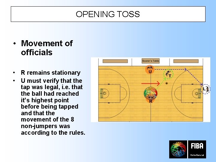 OPENING TOSS • Movement of officials • R remains stationary • U must verify