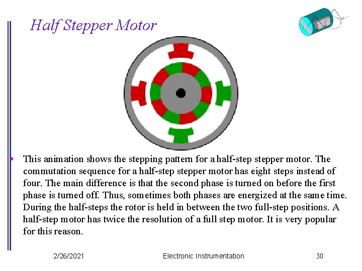 Half Stepper Motor w This animation shows the stepping pattern for a half-stepper motor.