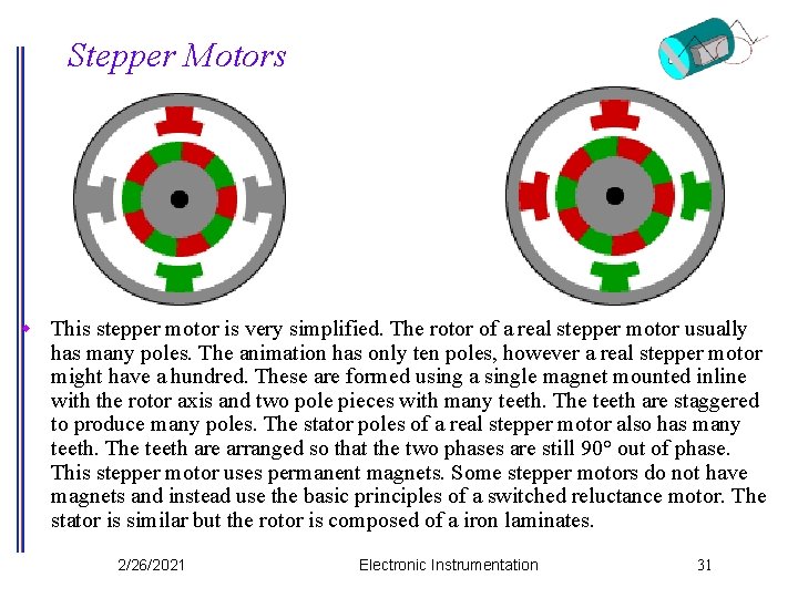 Stepper Motors w This stepper motor is very simplified. The rotor of a real