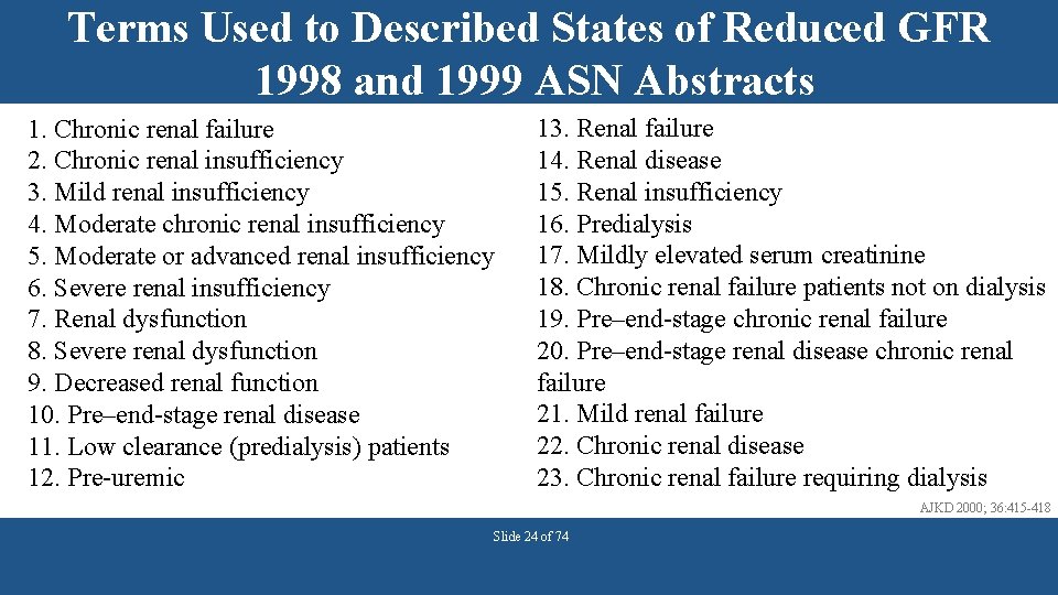 Terms Used to Described States of Reduced GFR 1998 and 1999 ASN Abstracts 1.