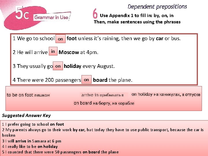 Use Appendix 1 to fill in: by, on, in Then, make sentences using the