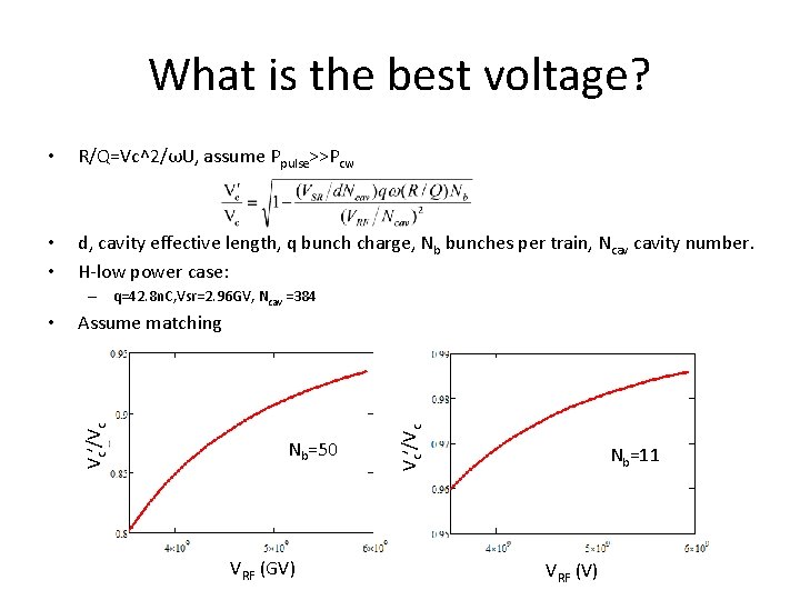 What is the best voltage? • R/Q=Vc^2/ωU, assume Ppulse>>Pcw • • d, cavity effective