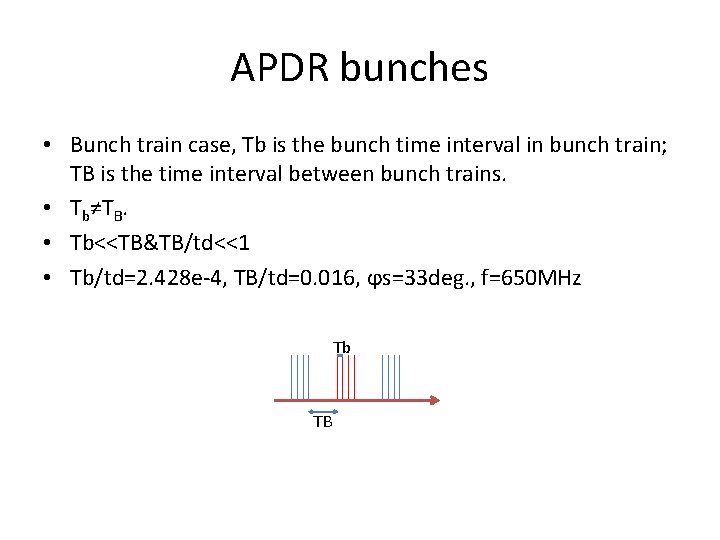 APDR bunches • Bunch train case, Tb is the bunch time interval in bunch