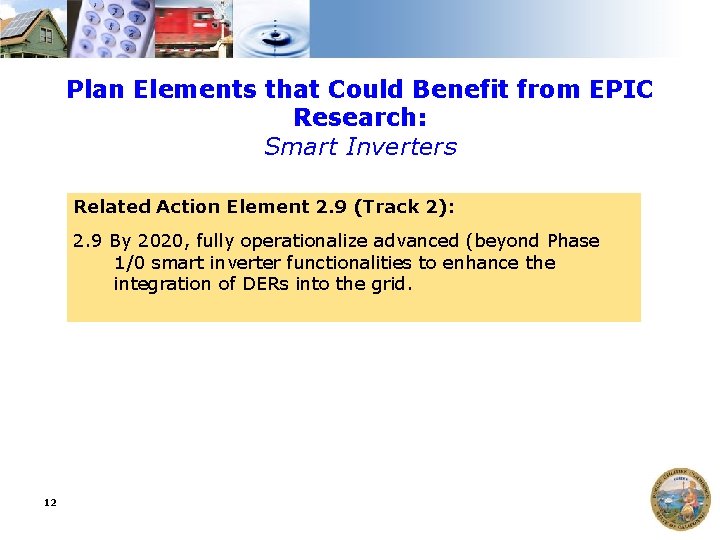 Plan Elements that Could Benefit from EPIC Research: Smart Inverters Related Action Element 2.