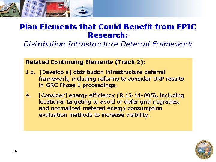 Plan Elements that Could Benefit from EPIC Research: Distribution Infrastructure Deferral Framework Related Continuing