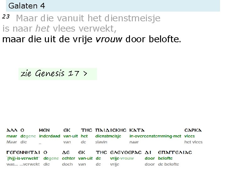 Galaten 4 Maar die vanuit het dienstmeisje is naar het vlees verwekt, maar die