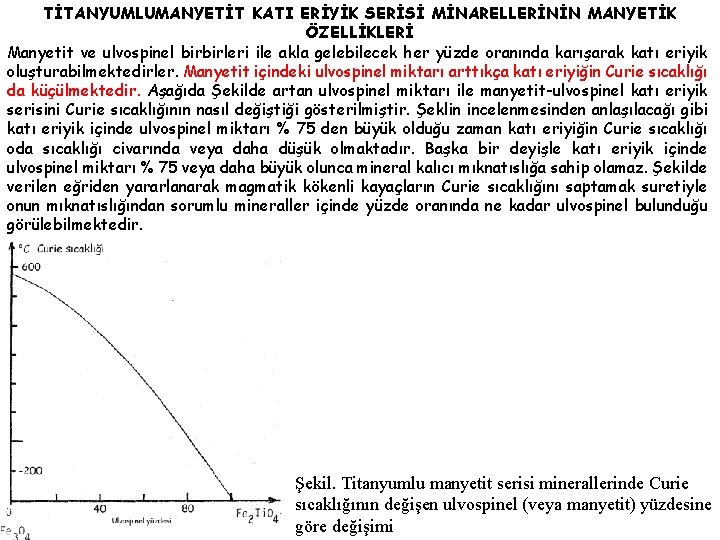 TİTANYUMLUMANYETİT KATI ERİYİK SERİSİ MİNARELLERİNİN MANYETİK ÖZELLİKLERİ Manyetit ve ulvospinel birbirleri ile akla gelebilecek