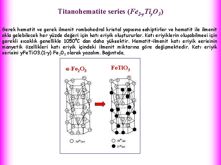 Titanohematite series (Fe 2 -y. Tiy. O 3) Gerek hematit ve gerek ilmenit rombohedral