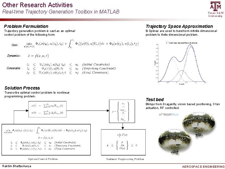 Other Research Activities Real-time Trajectory Generation Toolbox in MATLAB Problem Formulation Trajectory Space Approximation