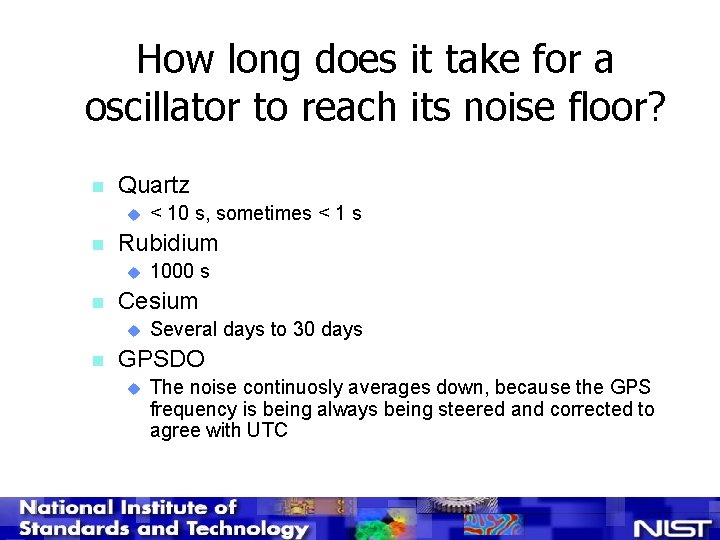 How long does it take for a oscillator to reach its noise floor? n