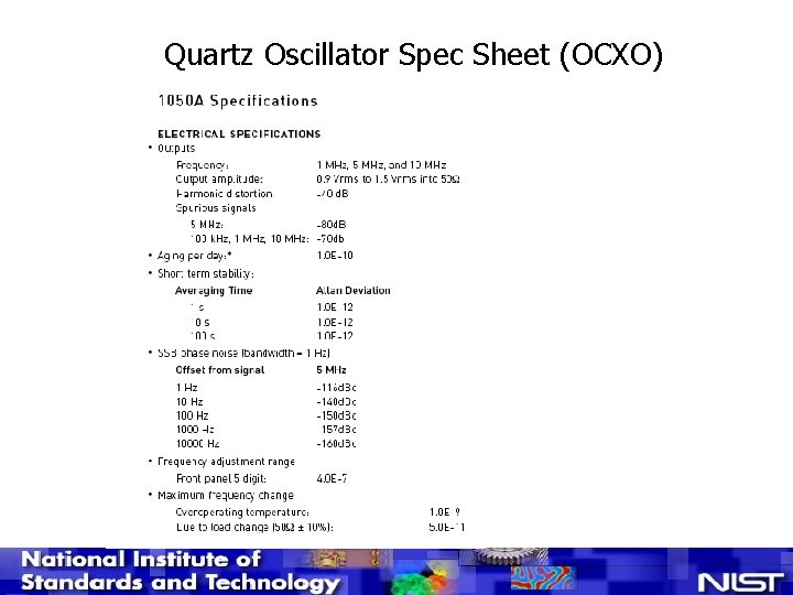 Quartz Oscillator Spec Sheet (OCXO) 