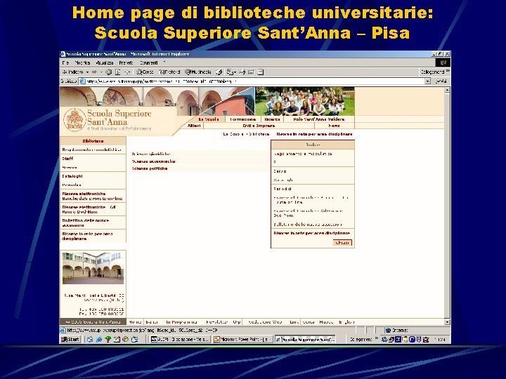 Home page di biblioteche universitarie: Scuola Superiore Sant’Anna – Pisa 