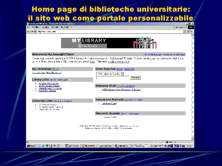 Home page di biblioteche universitarie: il sito web come portale personalizzabile 