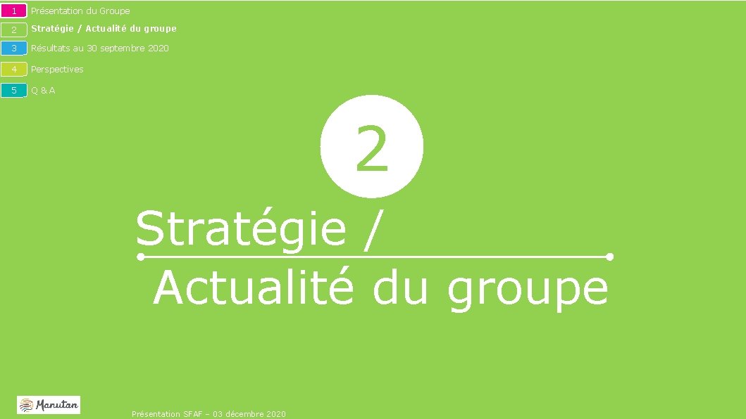 1 Présentation du Groupe 2 Stratégie / Actualité du groupe 3 Résultats au 30