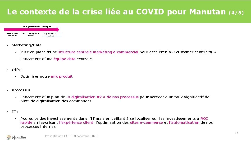 Le contexte de la crise liée au COVID pour Manutan (4/5) Une gestion en