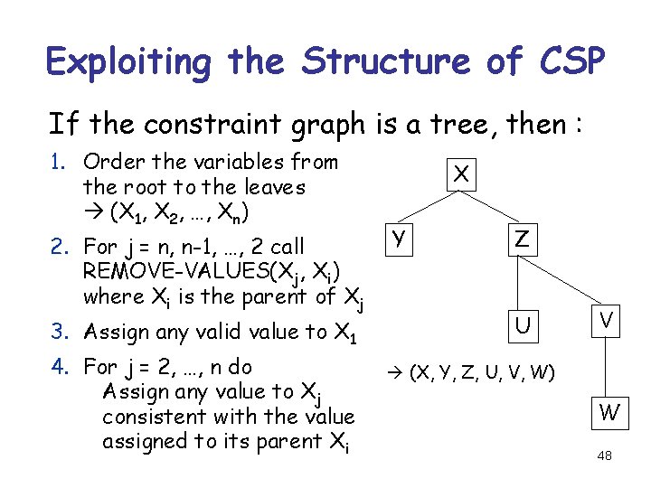 Exploiting the Structure of CSP If the constraint graph is a tree, then :