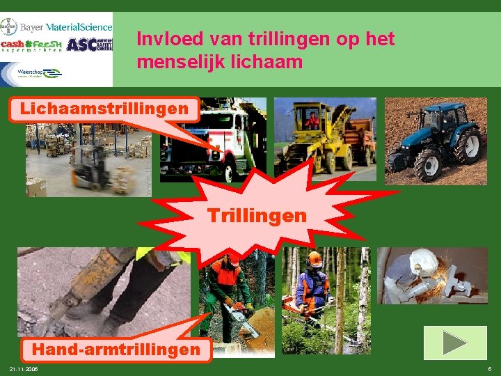 Invloed van trillingen op het menselijk lichaam Lichaamstrillingen Trillingen Hand-armtrillingen 21 -11 -2006 5