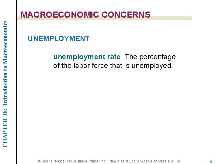 CHAPTER 18: Introduction to Macroeconomics MACROECONOMIC CONCERNS UNEMPLOYMENT unemployment rate The percentage of the
