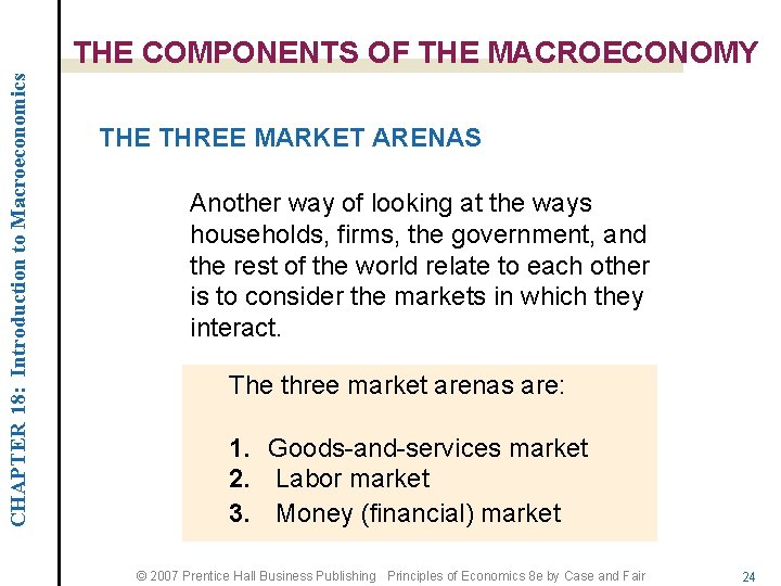 CHAPTER 18: Introduction to Macroeconomics THE COMPONENTS OF THE MACROECONOMY THE THREE MARKET ARENAS