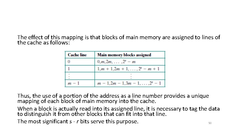 The effect of this mapping is that blocks of main memory are assigned to