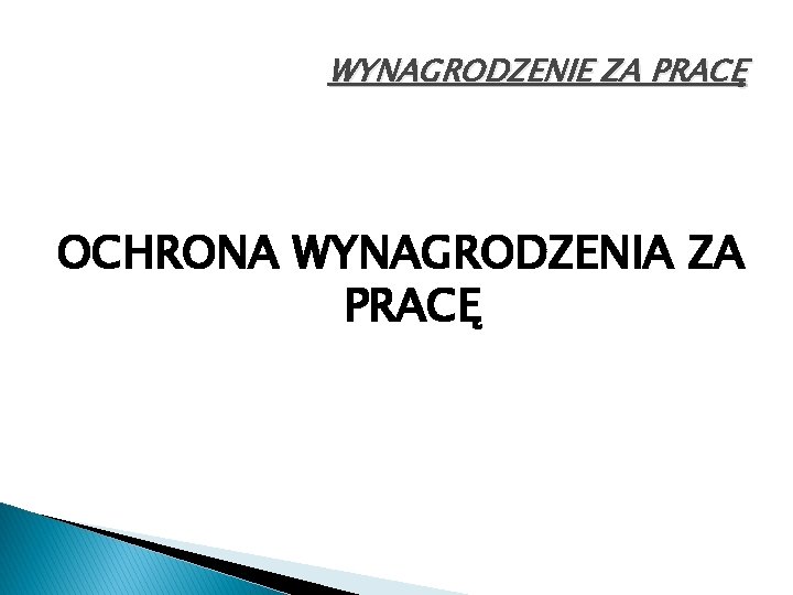 WYNAGRODZENIE ZA PRACĘ OCHRONA WYNAGRODZENIA ZA PRACĘ 