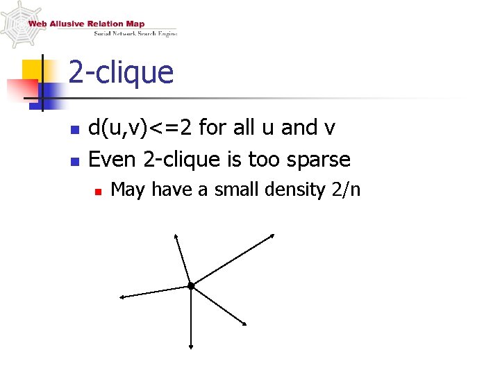 2 -clique n n d(u, v)<=2 for all u and v Even 2 -clique