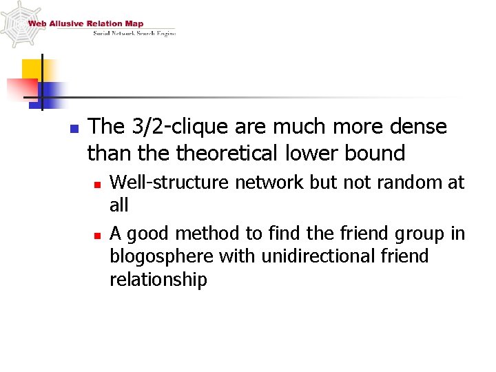 n The 3/2 -clique are much more dense than theoretical lower bound n n