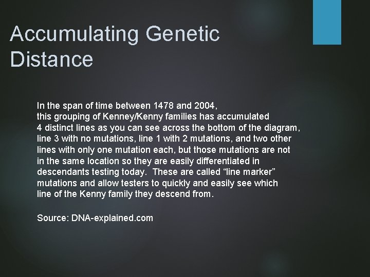 Accumulating Genetic Distance In the span of time between 1478 and 2004, this grouping