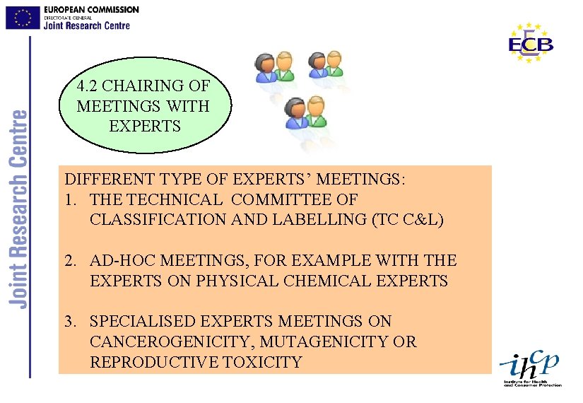 4. 2 CHAIRING OF MEETINGS WITH EXPERTS DIFFERENT TYPE OF EXPERTS’ MEETINGS: 1. THE
