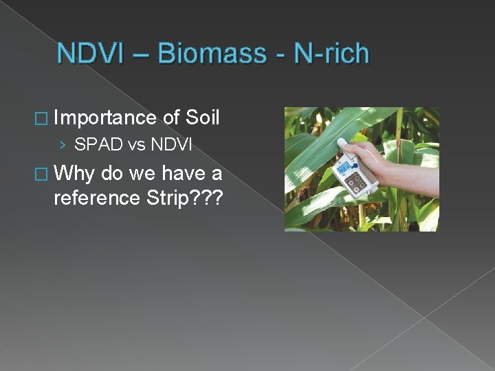 NDVI – Biomass - N-rich � Importance of Soil › SPAD vs NDVI �