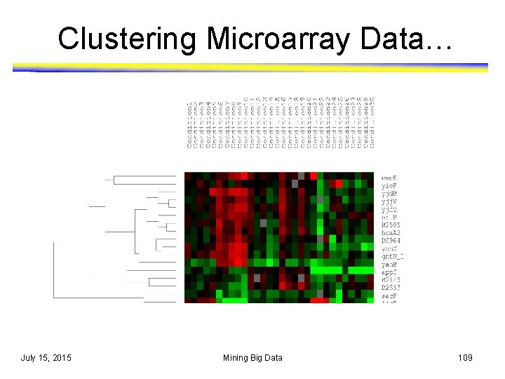 Clustering Microarray Data… July 15, 2015 Mining Big Data 109 Clustering Microarray Data… July 15, 2015 Mining Big Data 109