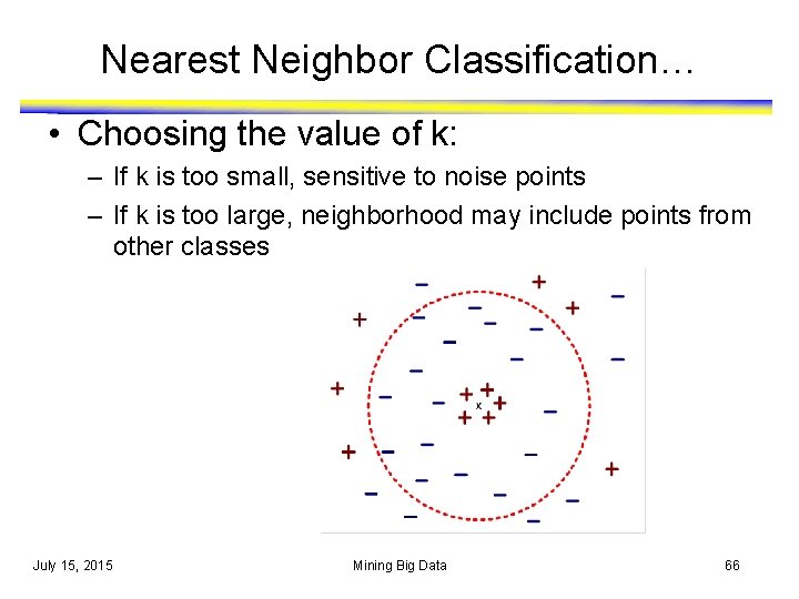 Nearest Neighbor Classification… • Choosing the value of k: – If k is too