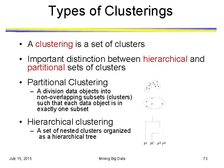 Types of Clusterings • A clustering is a set of clusters • Important distinction