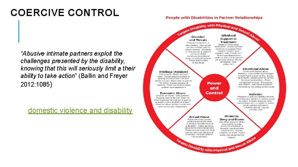 COERCIVE CONTROL “Abusive intimate partners exploit the challenges presented by the disability, knowing that