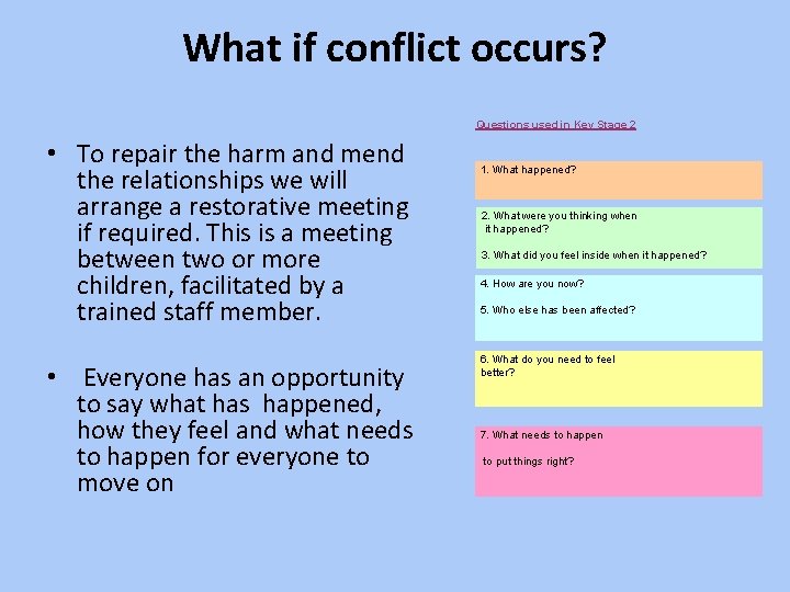 What if conflict occurs? • To repair the harm and mend the relationships we