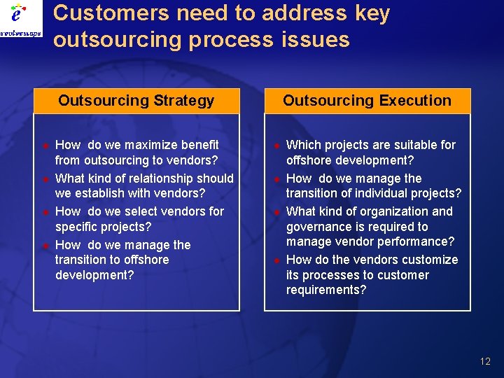 Customers need to address key outsourcing process issues Outsourcing Strategy l l How do