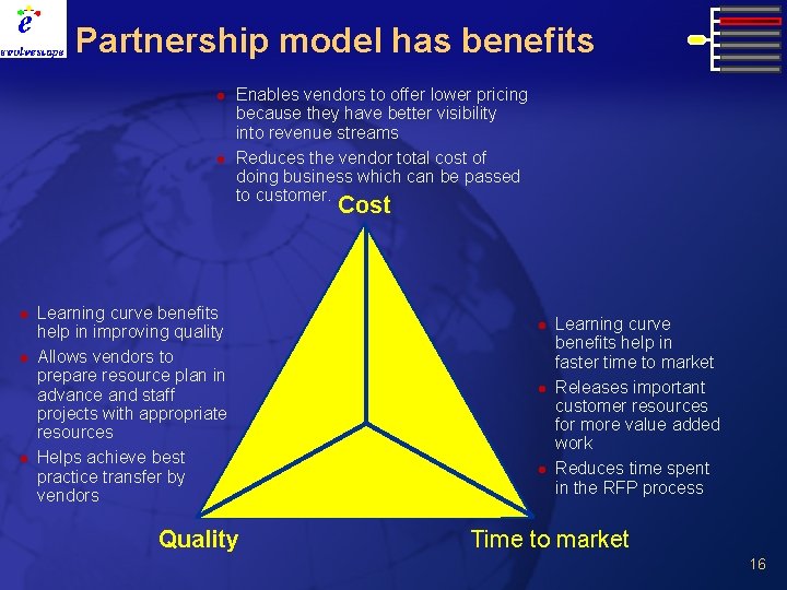 Partnership model has benefits l l Enables vendors to offer lower pricing because they