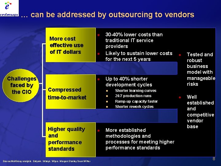 … can be addressed by outsourcing to vendors More cost effective use of IT